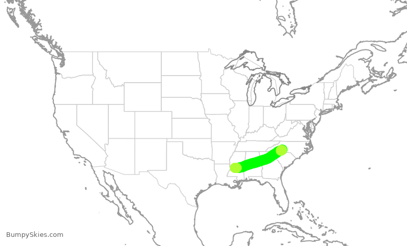 Turbulence forecast map for JIA5596, CLT to JAN