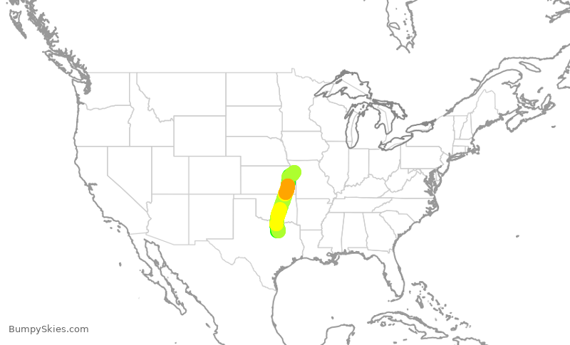 Turbulence forecast map for JIA5596, DFW to MCI