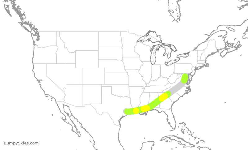 Turbulence forecast map for JIA5598, IAH to DCA