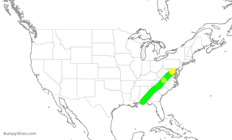 Turbulence forecast map for JIA5607, DCA to PNS
