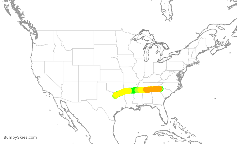 Turbulence forecast map for JIA5607, GSP to DFW