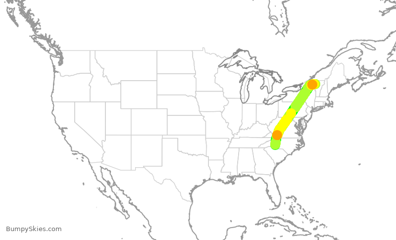 Turbulence forecast map for JIA5608, CLT to BTV