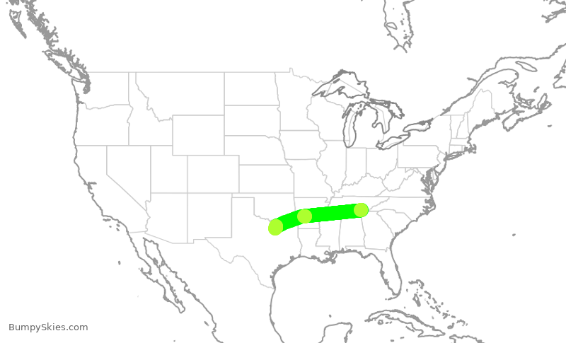 Turbulence forecast map for JIA5611, CHA to DFW