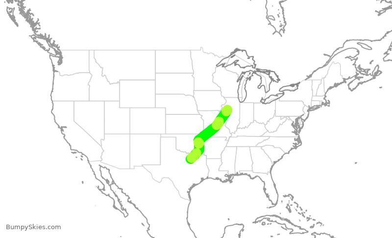 Turbulence forecast map for JIA5611, PIA to DFW