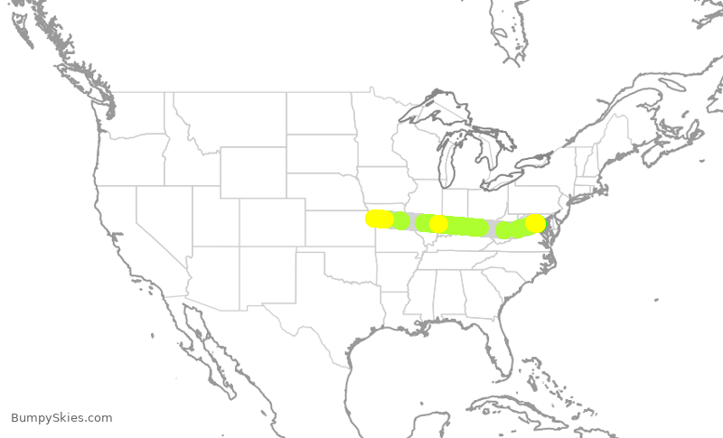 Turbulence forecast map for JIA5616, MCI to DCA