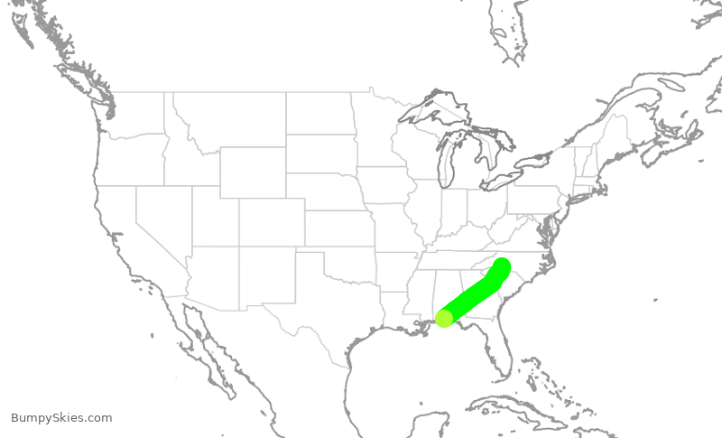 Turbulence forecast map for JIA5617, PNS to CLT