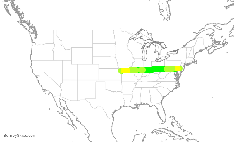 Turbulence forecast map for JIA5618, MCI to PHL