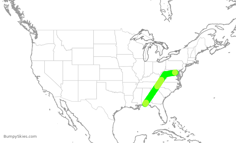 Turbulence forecast map for JIA5623, DCA to PNS