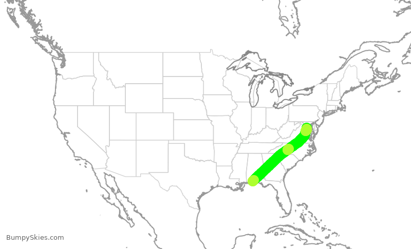 Turbulence forecast map for JIA5623, PNS to DCA