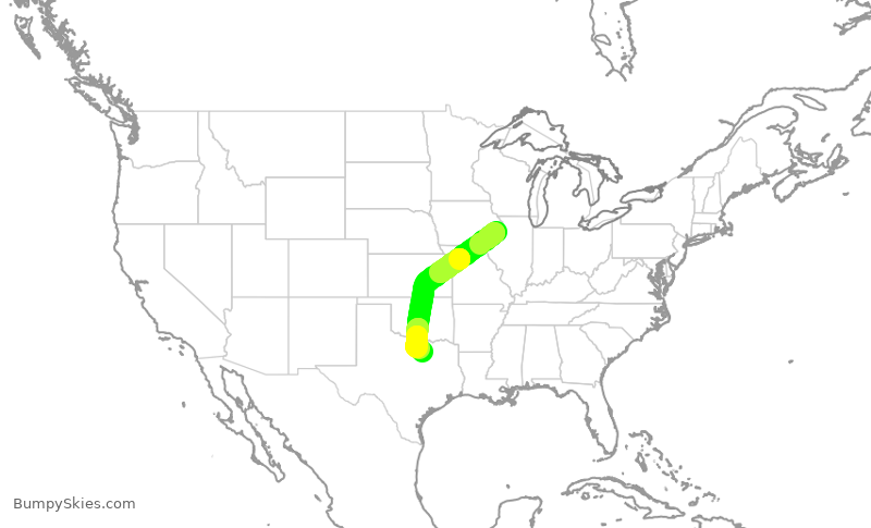 Turbulence forecast map for JIA5624, MLI to DFW
