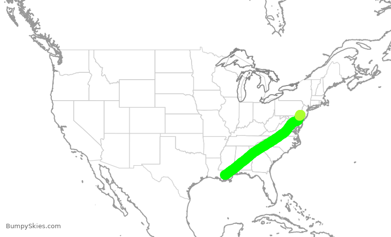 Turbulence forecast map for JIA5626, MSY to PHL