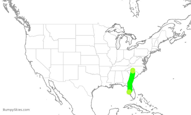 Turbulence forecast map for JIA5627, CLT to SRQ