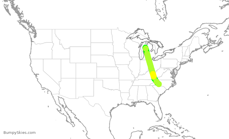 Turbulence forecast map for JIA5628, CLT to TVC