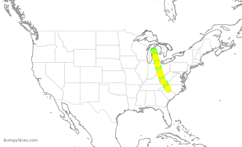 Turbulence forecast map for JIA5628, TVC to CLT