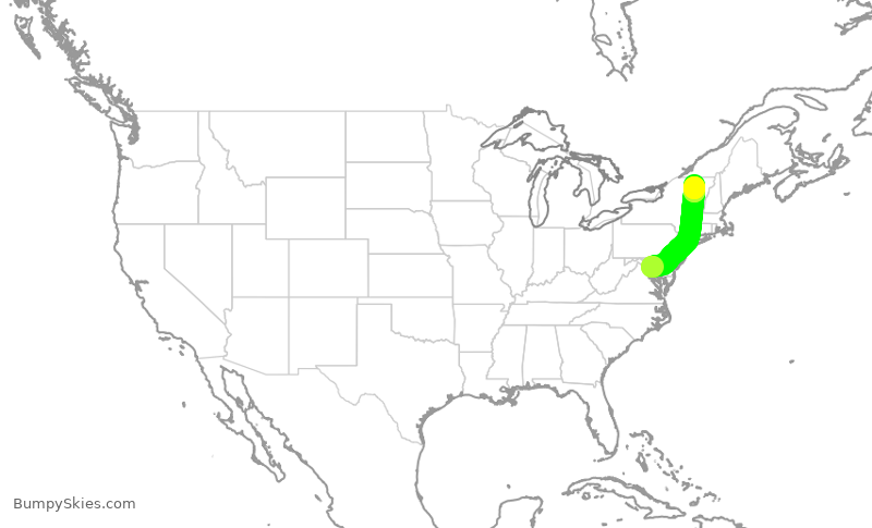 Turbulence forecast map for JIA5634, DCA to BTV
