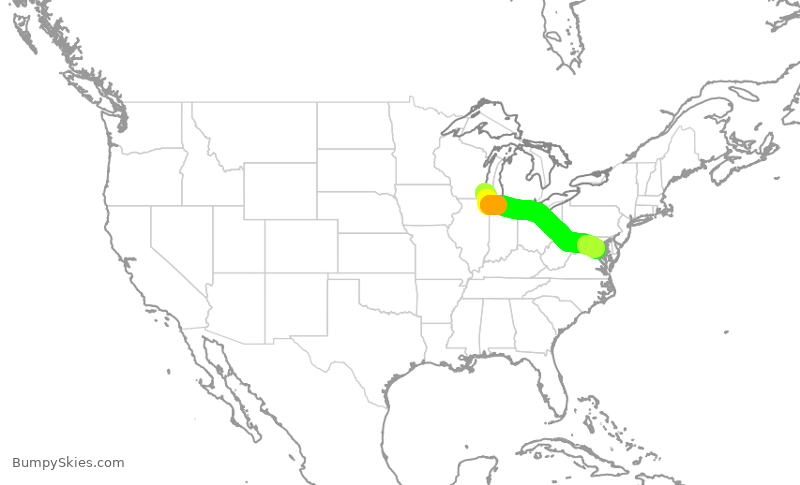 Turbulence forecast map for JIA5637, MKE to DCA
