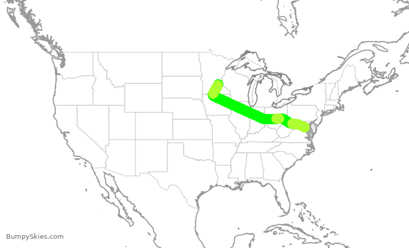 Turbulence forecast map for JIA5637, MSP to DCA
