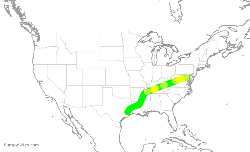 Turbulence forecast map for JIA5639, IAH to DCA