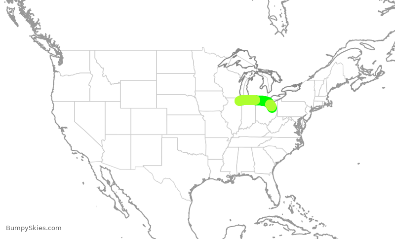 Turbulence forecast map for JIA5641, ORD to CAK
