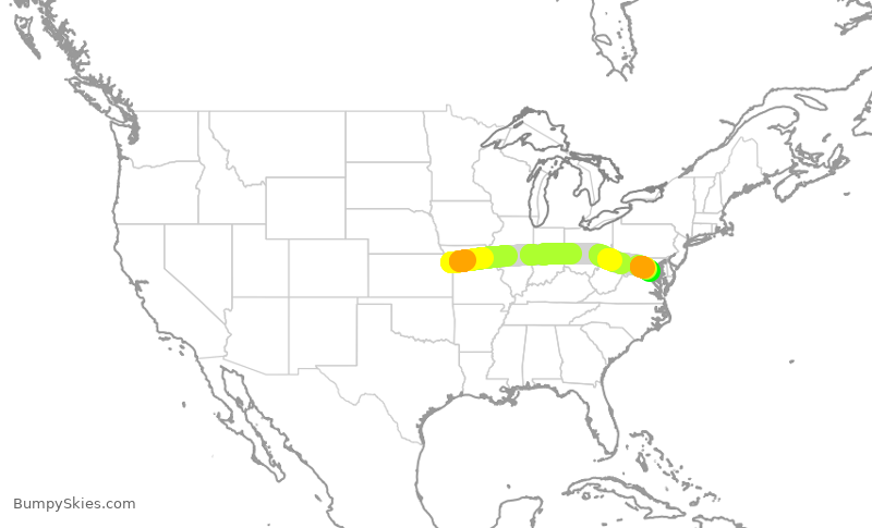 Turbulence forecast map for JIA5644, MCI to DCA