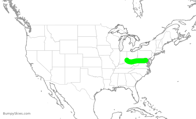 Turbulence forecast map for JIA5645, DCA to CVG