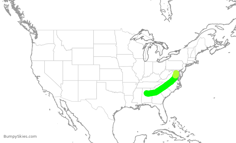 Turbulence forecast map for JIA5648, BHM to DCA