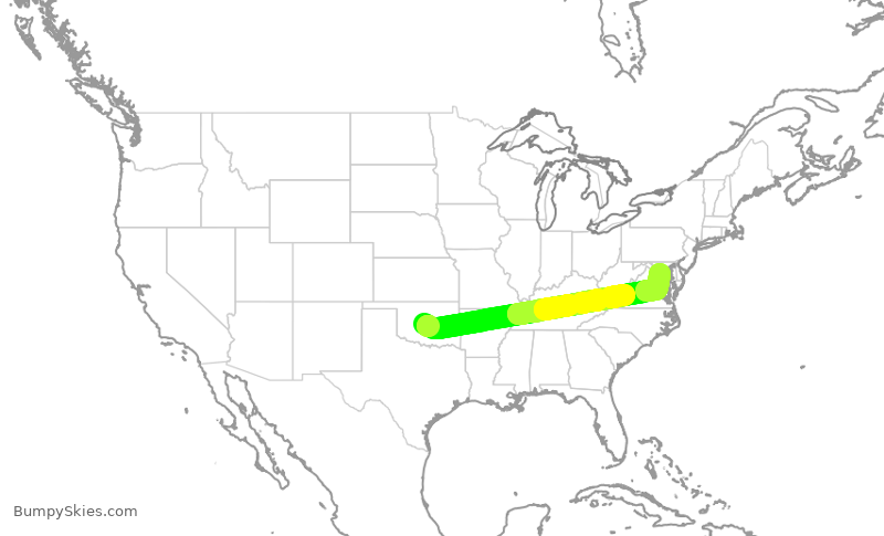 Turbulence forecast map for JIA5648, OKC to DCA
