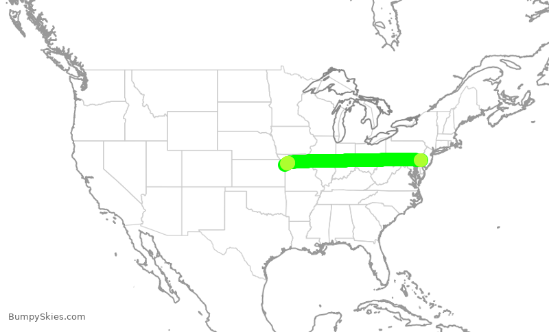 Turbulence forecast map for JIA5649, PHL to MCI