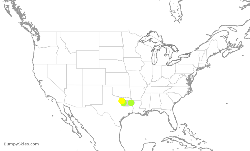 Turbulence forecast map for JIA5649, SHV to DFW