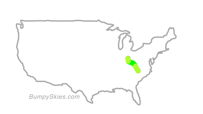 Map of continental US with illustrated flight path and turbulence forecast (described in text below)