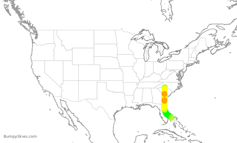Turbulence forecast map for JIA5659, CLT to YGF