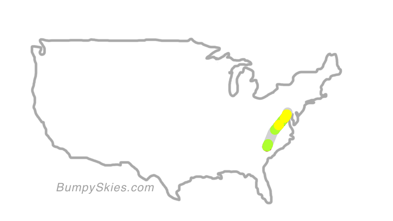 Map of continental US with illustrated flight path and turbulence forecast (described in text below)
