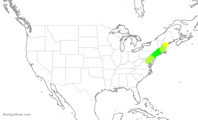 Turbulence forecast map for JIA5664, PWM to DCA