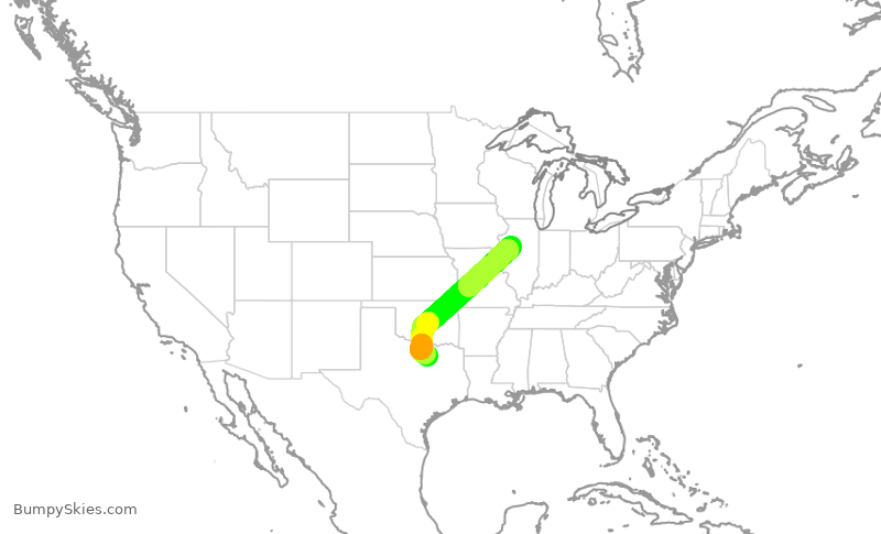 Turbulence forecast map for JIA5669, PIA to DFW