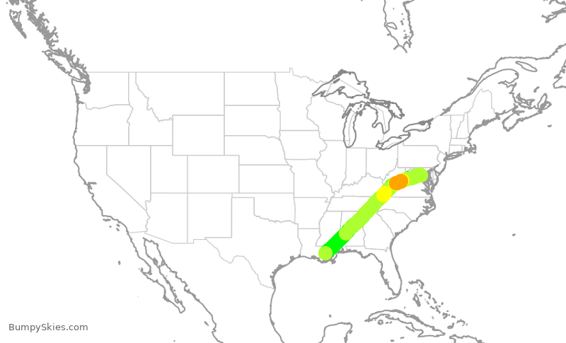 Turbulence forecast map for JIA5670, MSY to DCA