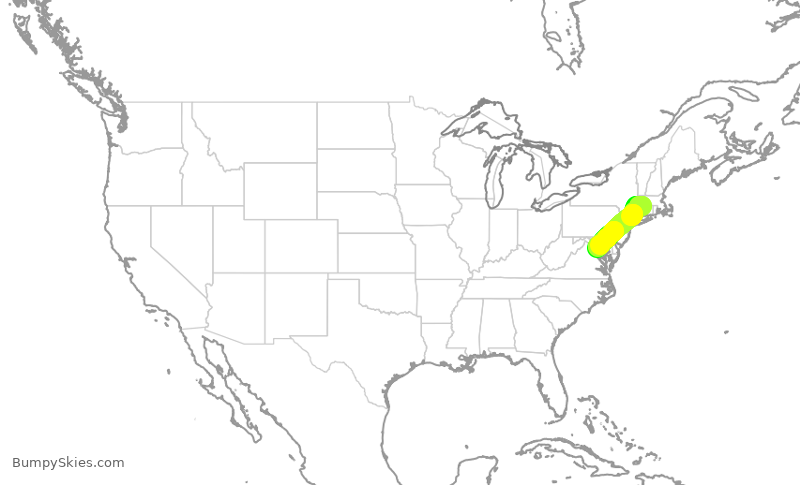 Turbulence forecast map for JIA5675, BDL to DCA