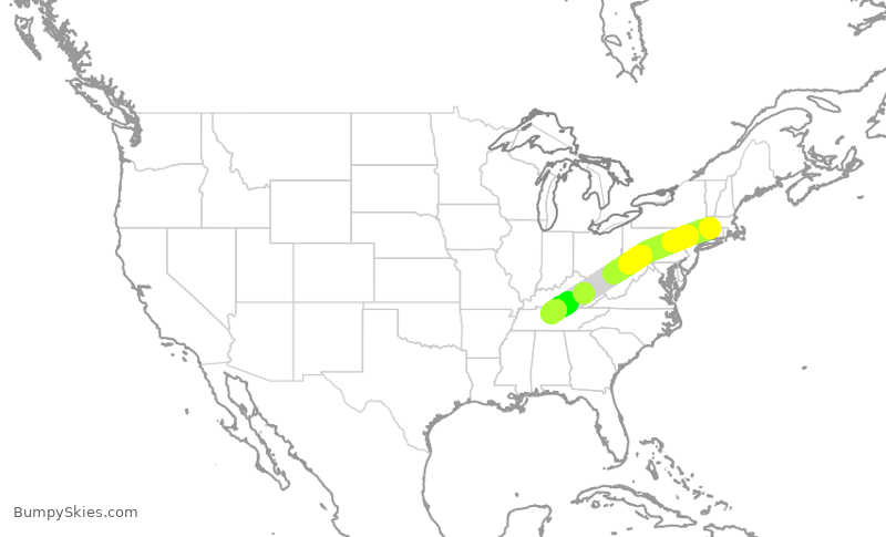 Turbulence forecast map for JIA9681, BDL to BNA