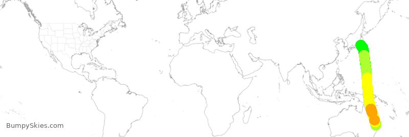 Turbulence forecast map for JST10, NRT to BNE