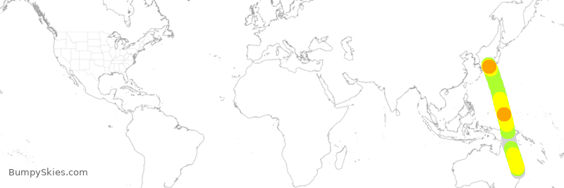 Turbulence forecast map for JST23, BBN to JBB