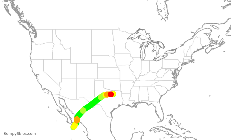 Turbulence forecast map for JSX1020, DAL to MMSL