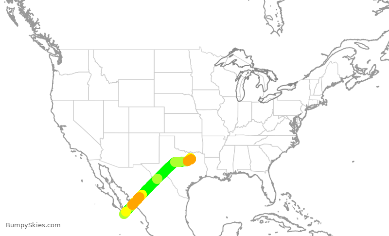 Turbulence forecast map for JSX1021, MMSL to DAL