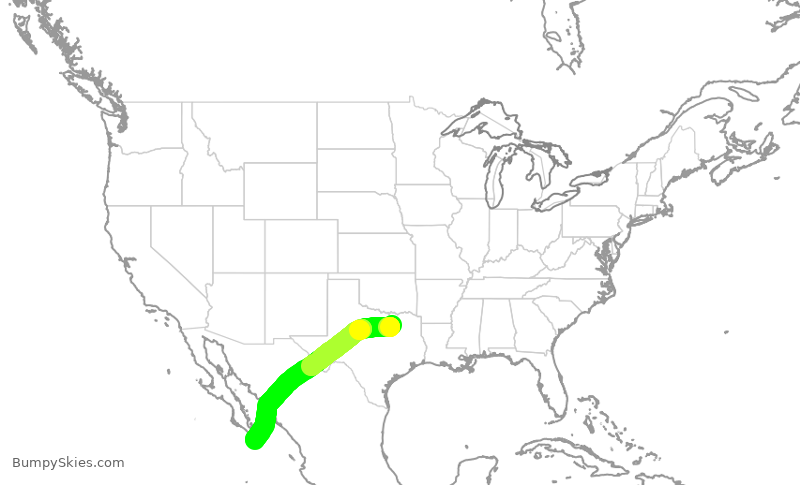 Turbulence forecast map for JSX1022, DAL to MMSL
