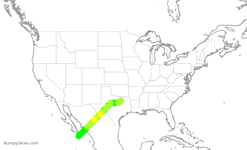 Turbulence forecast map for JSX1023, MMSL to DAL