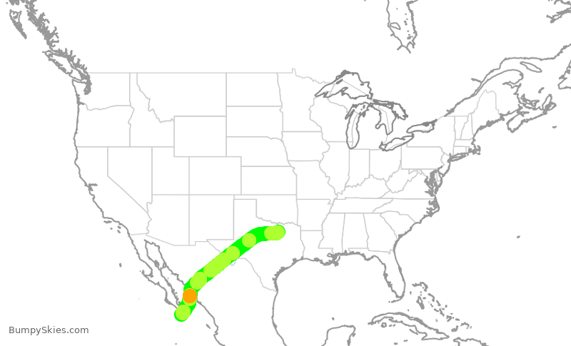 Turbulence forecast map for JSX1026, DAL to MMSL