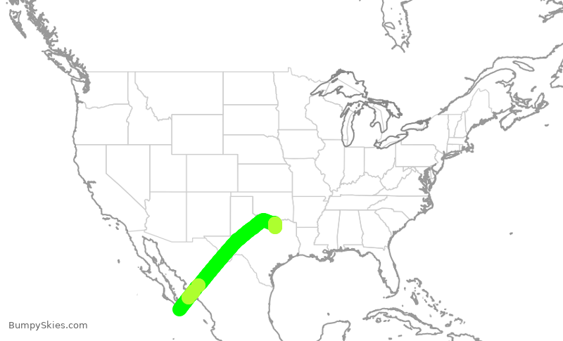 Turbulence forecast map for JSX1029, MMSL to DAL