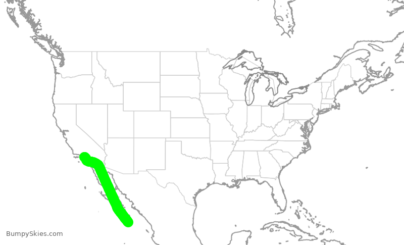 Turbulence forecast map for JSX1031, MSL to LAX
