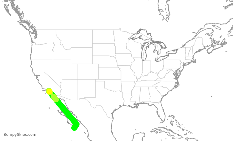 Turbulence forecast map for JSX1034, LAX to MSL