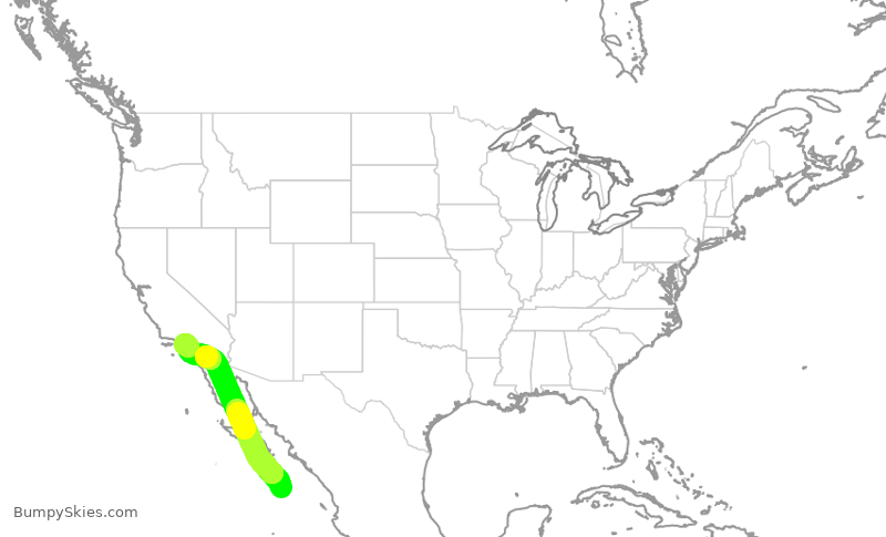 Turbulence forecast map for JSX1037, MMSL to LAX