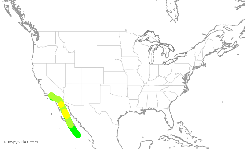 Turbulence forecast map for JSX1039, MSL to LAX