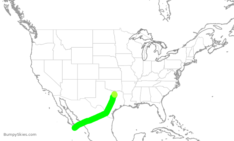 Turbulence forecast map for JSX1040, DAL to MMSL